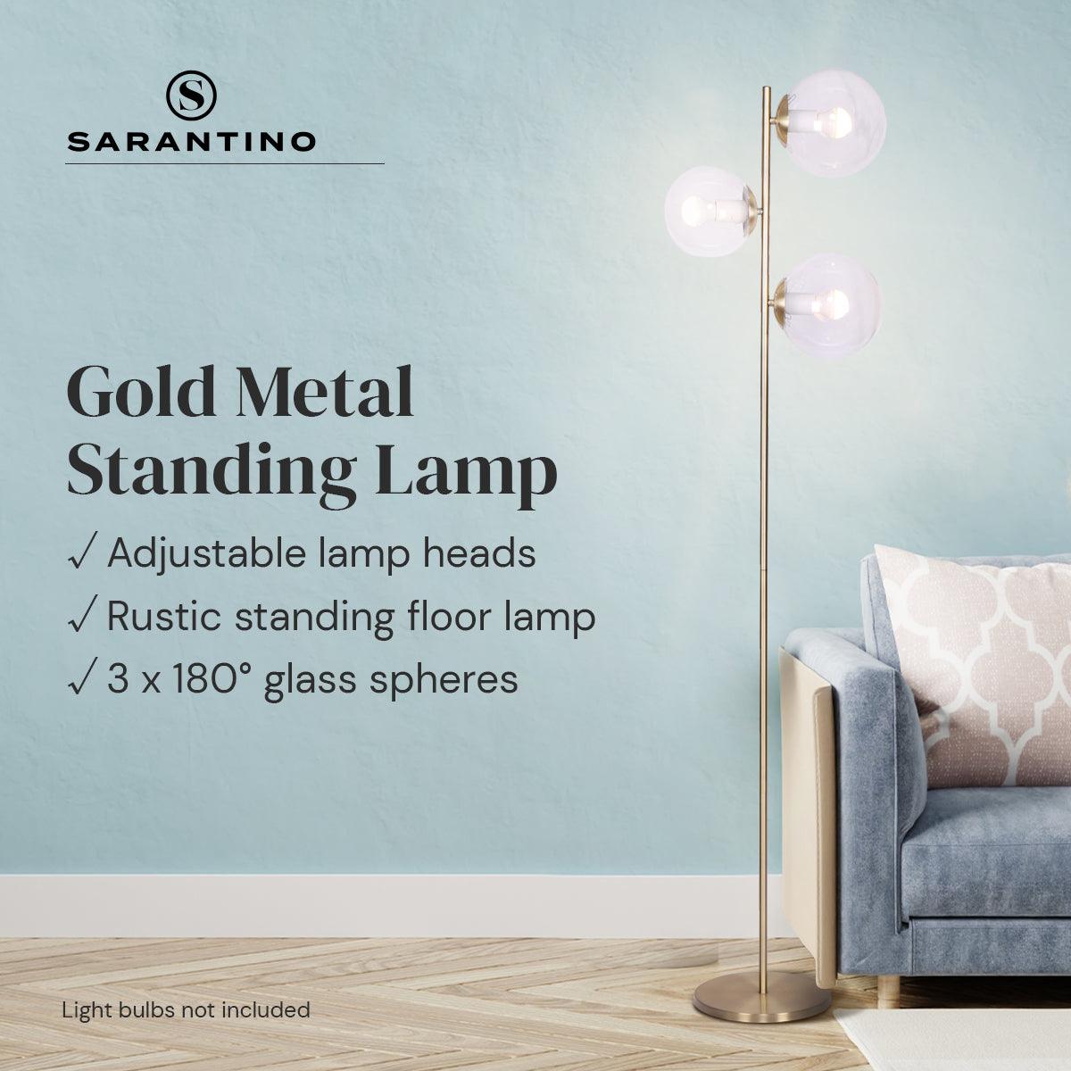 Sarantino 3-Light Gold Metal Floor Lamp with Glass Shades - Harrogates