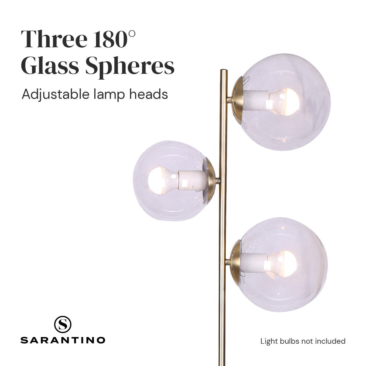 Sarantino 3-Light Gold Metal Floor Lamp with Glass Shades - Harrogates