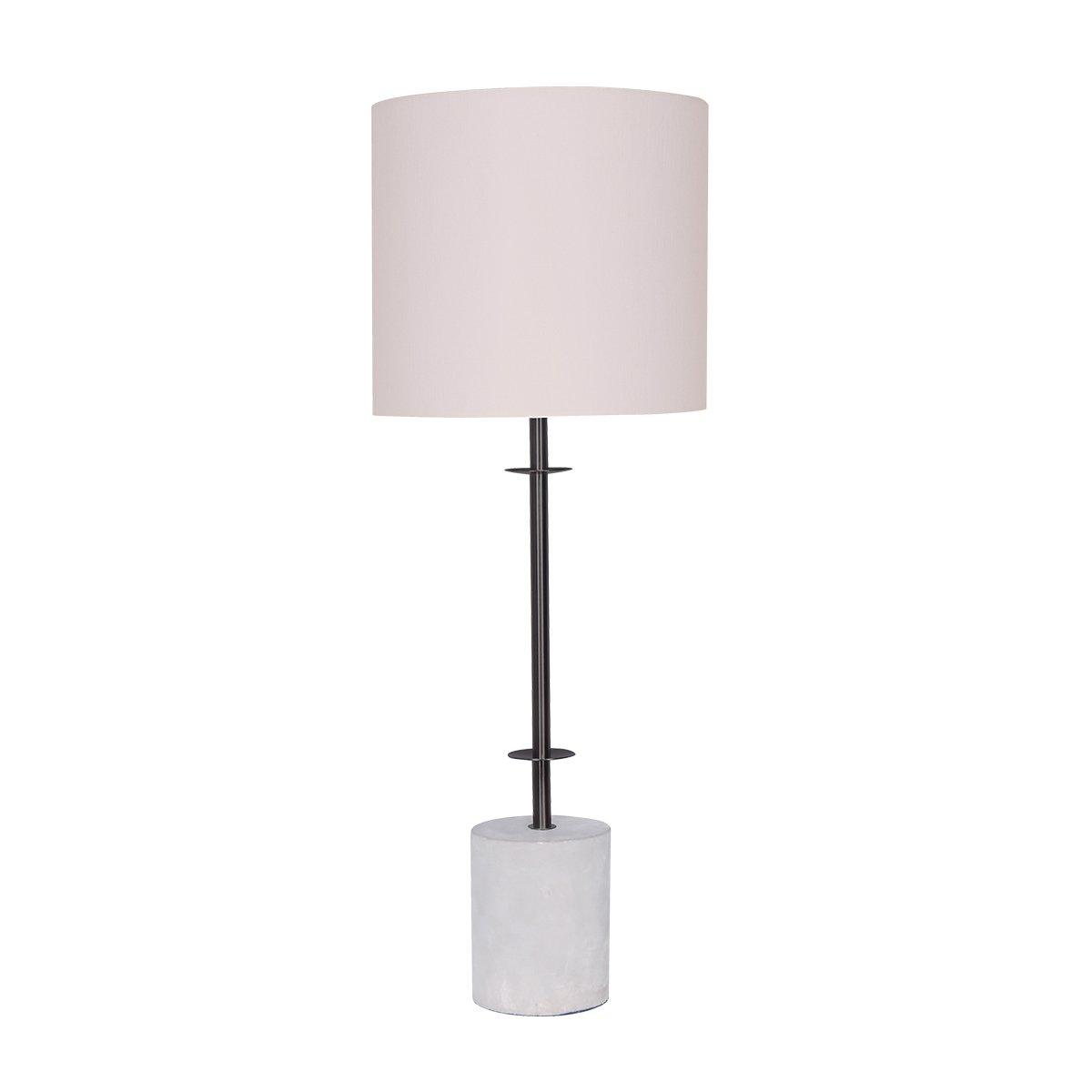 Sarantino Concrete & Metal Table Lamp with Off-White Linen Shade - Harrogates