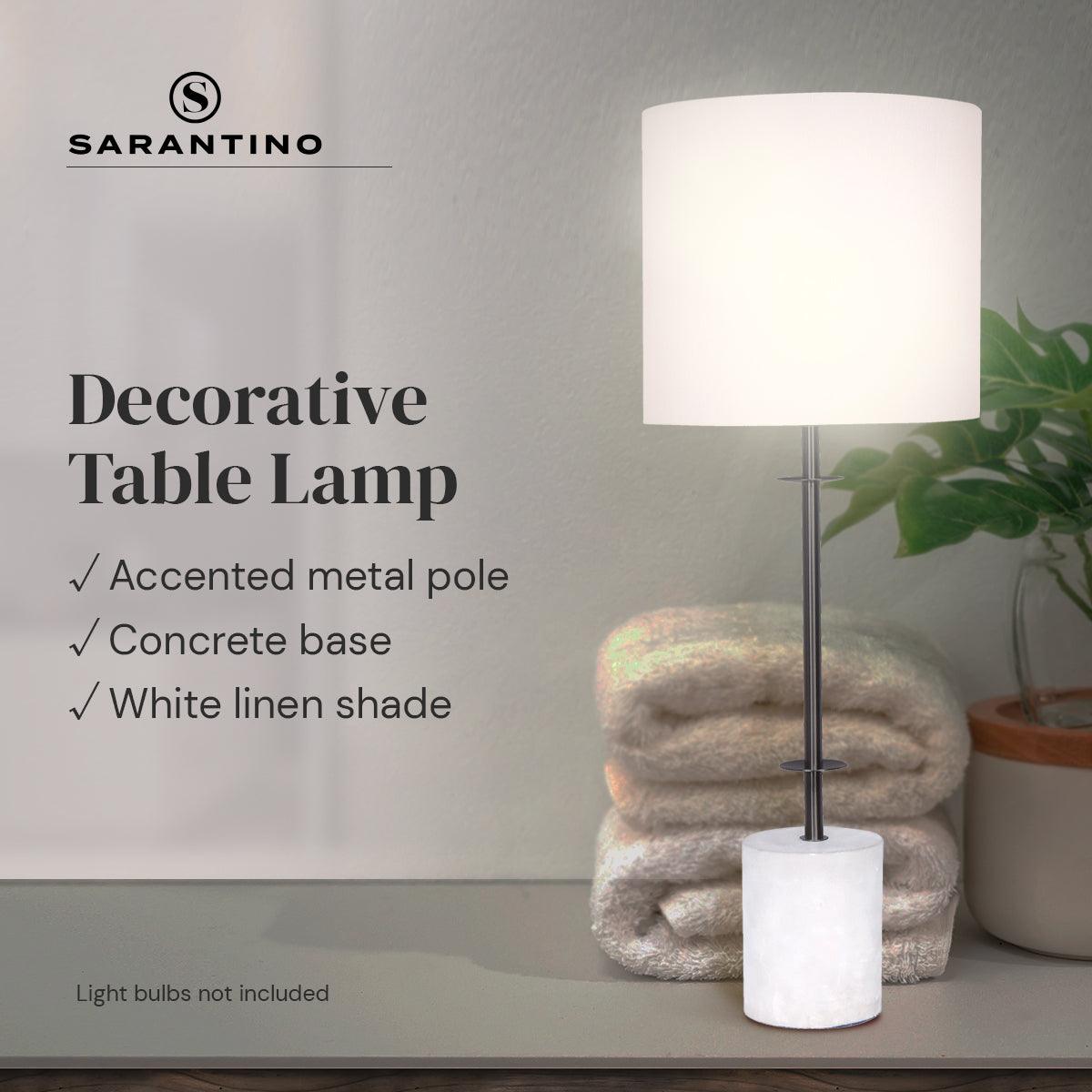 Sarantino Concrete & Metal Table Lamp with Off-White Linen Shade - Harrogates