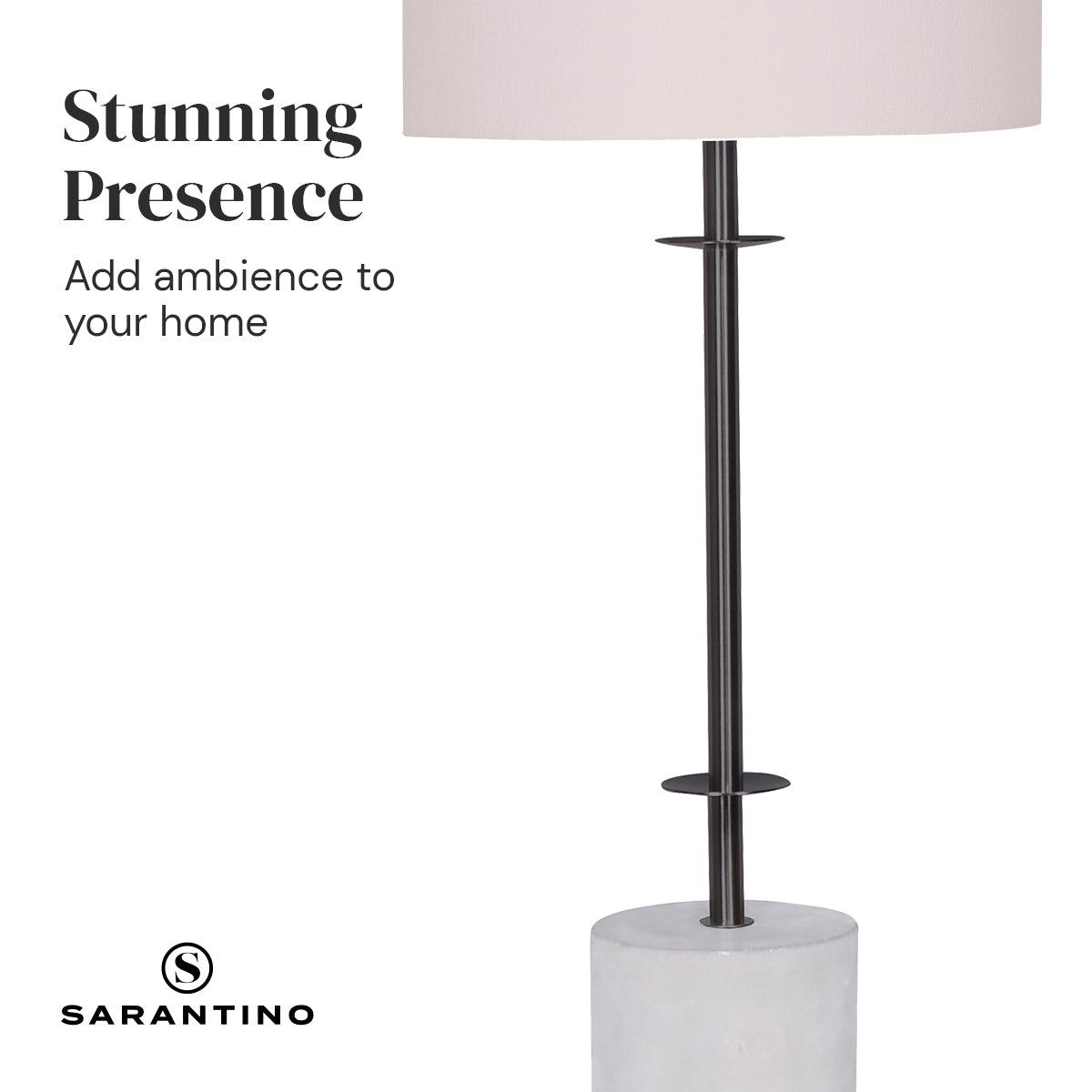 Sarantino Concrete & Metal Table Lamp with Off-White Linen Shade - Harrogates