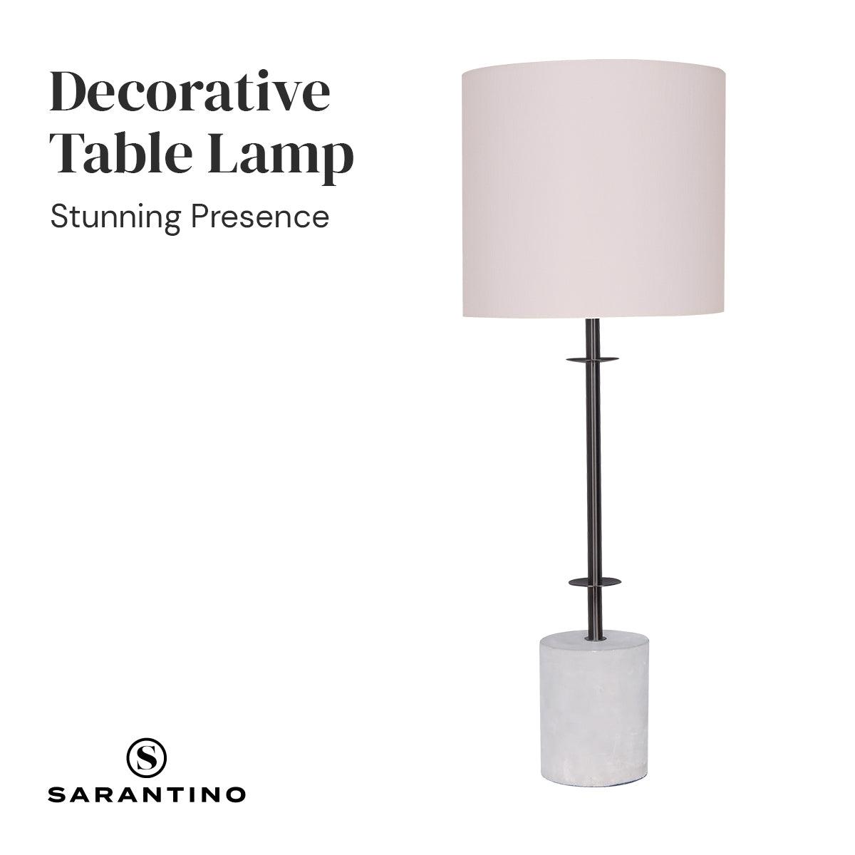 Sarantino Concrete & Metal Table Lamp with Off-White Linen Shade - Harrogates