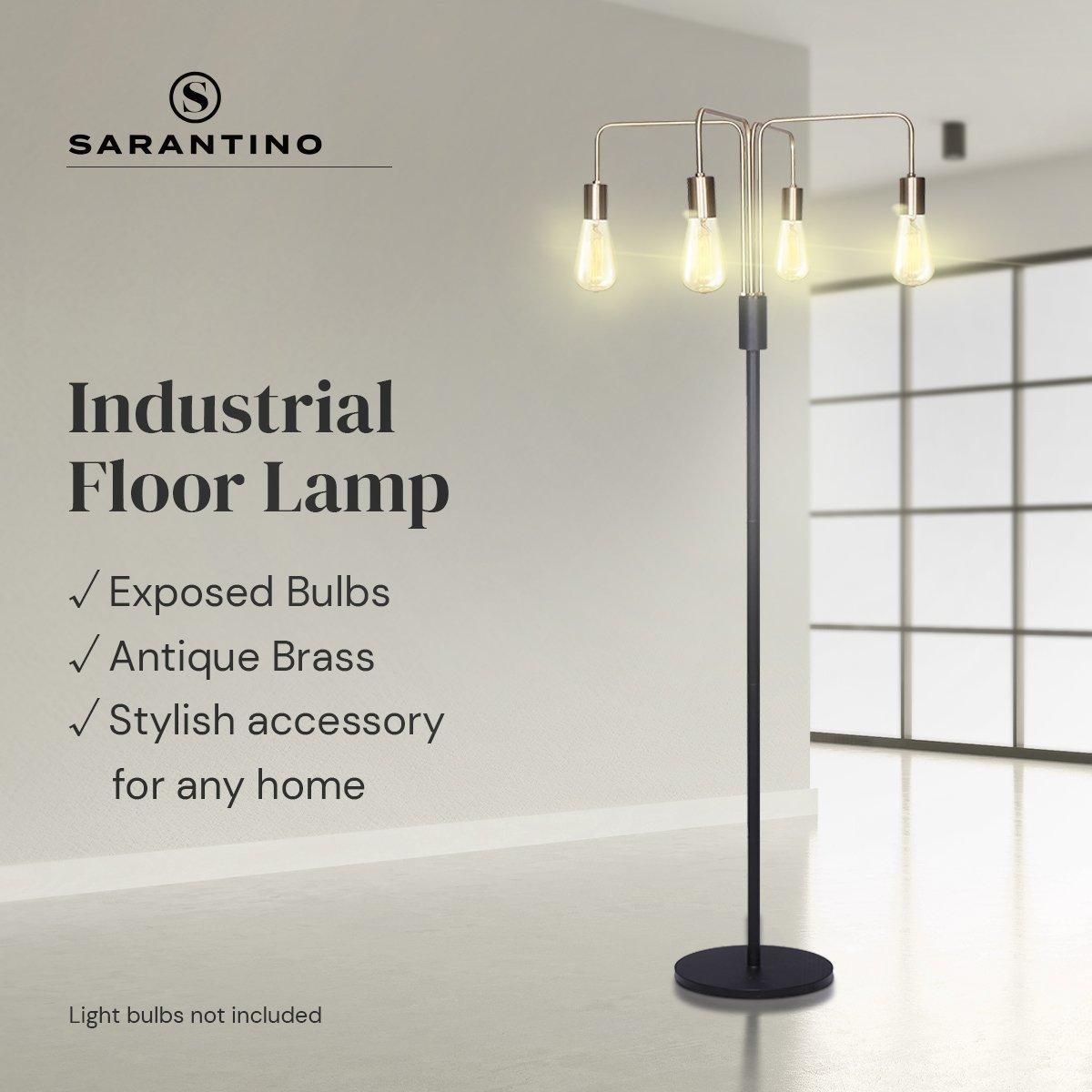 Sarantino Modern Exposed Bulb 4-Arm Industrial Light Floor Lamp - Harrogates