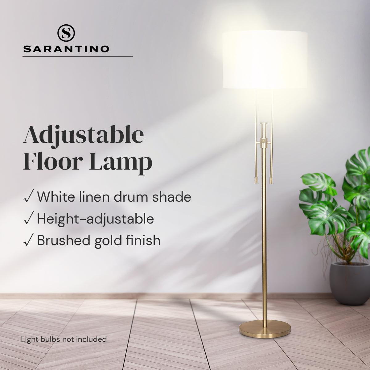 Sarantino Brushed Gold Height-Adjustable Metal Floor Lamp - Harrogates