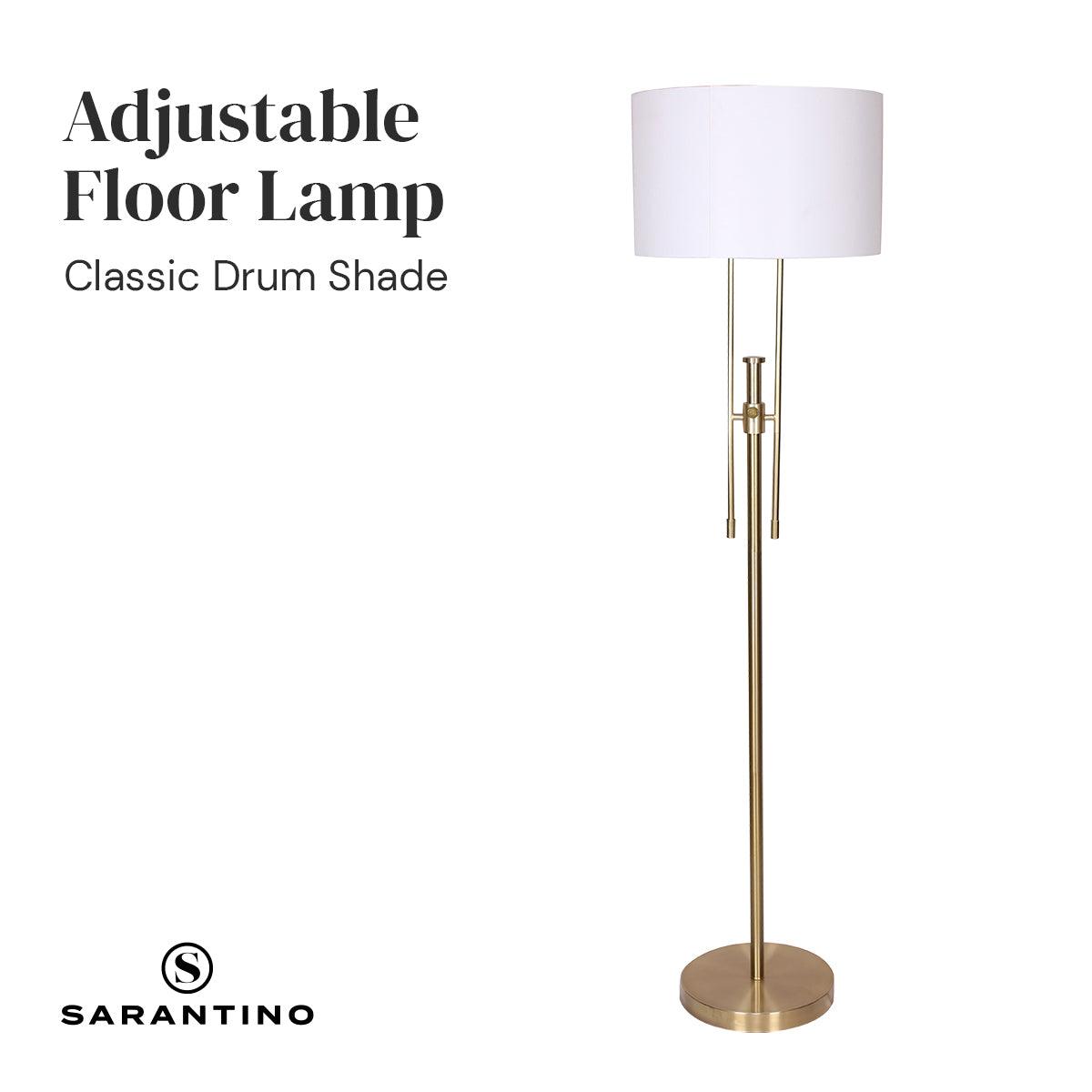 Sarantino Brushed Gold Height-Adjustable Metal Floor Lamp - Harrogates