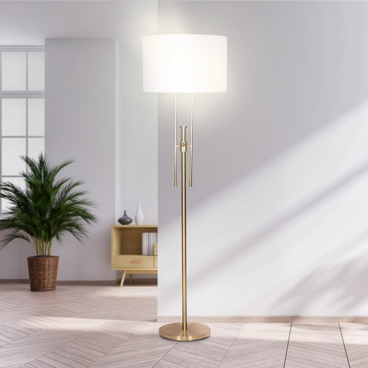 Sarantino Brushed Gold Height-Adjustable Metal Floor Lamp - Harrogates