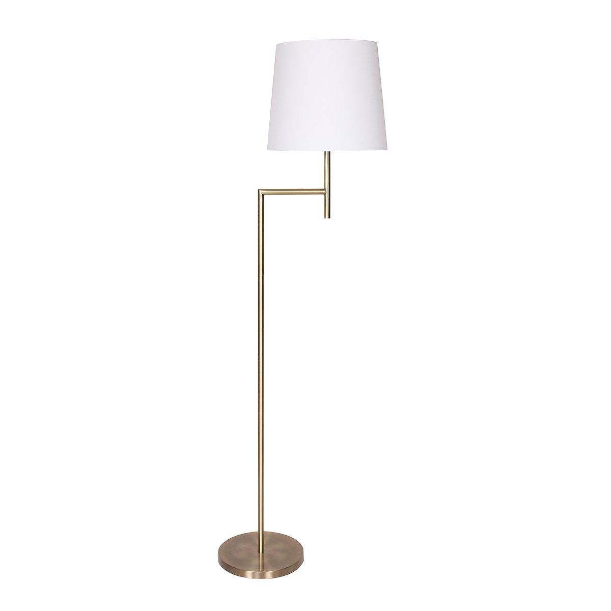 Sarantino Metal Floor Lamp in Antique Brass Finish with Cream Linen Fabric Shade - Harrogates
