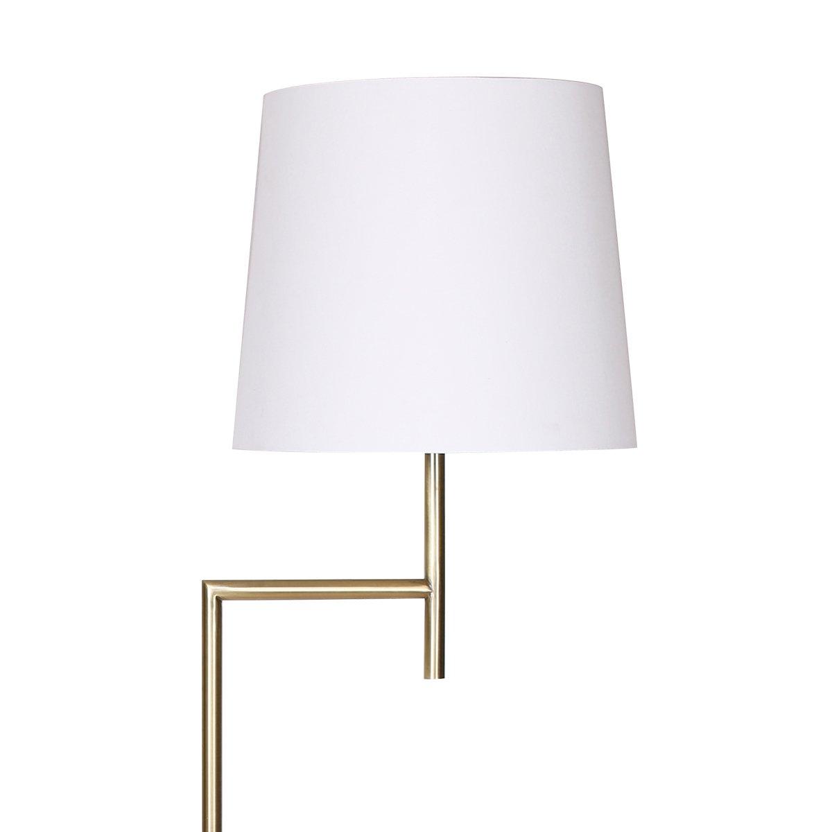 Sarantino Metal Floor Lamp in Antique Brass Finish with Cream Linen Fabric Shade - Harrogates