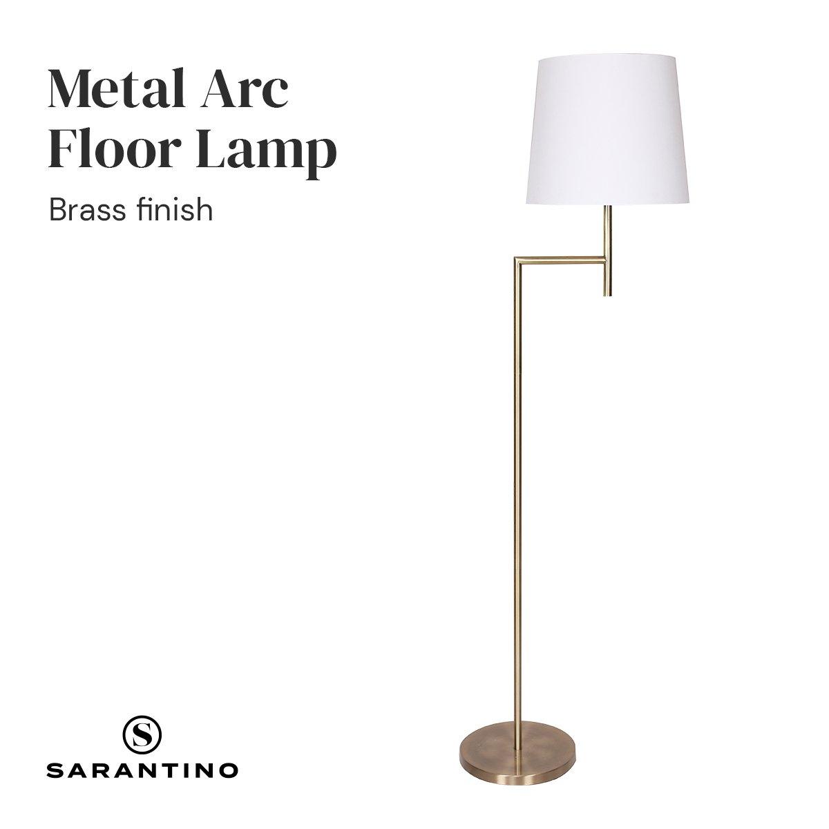 Sarantino Metal Floor Lamp in Antique Brass Finish with Cream Linen Fabric Shade - Harrogates