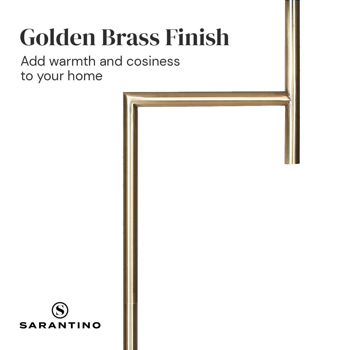 Sarantino Metal Floor Lamp in Antique Brass Finish with Cream Linen Fabric Shade - Harrogates