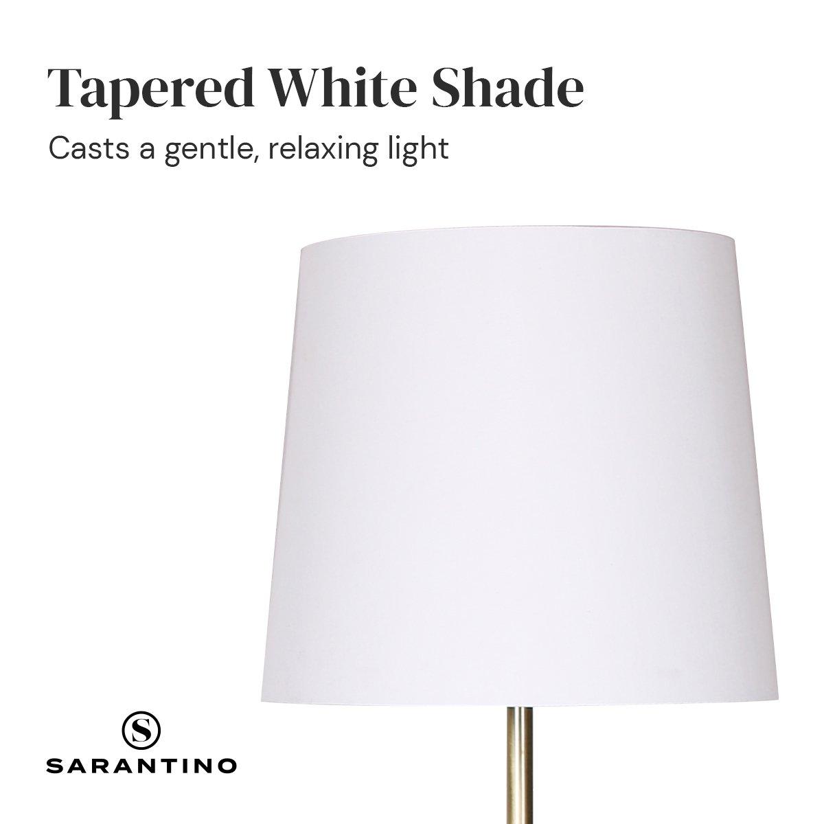 Sarantino Metal Floor Lamp in Antique Brass Finish with Cream Linen Fabric Shade - Harrogates