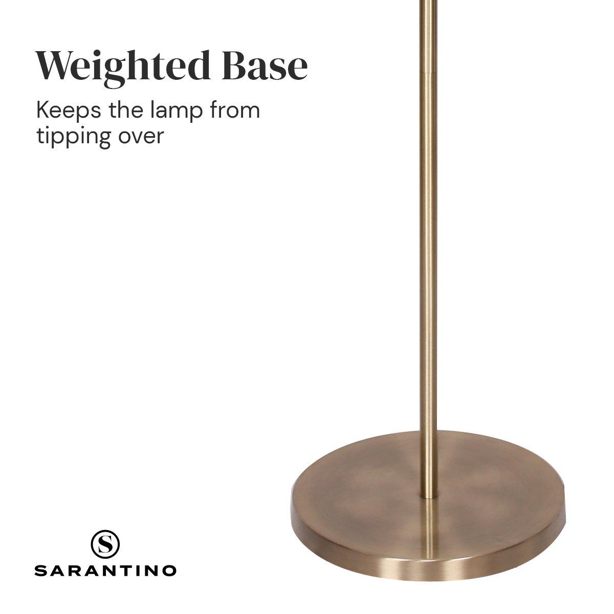 Sarantino Metal Floor Lamp in Antique Brass Finish with Cream Linen Fabric Shade - Harrogates