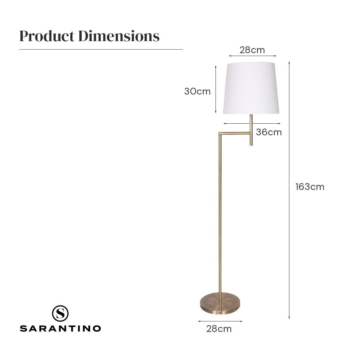 Sarantino Metal Floor Lamp in Antique Brass Finish with Cream Linen Fabric Shade - Harrogates