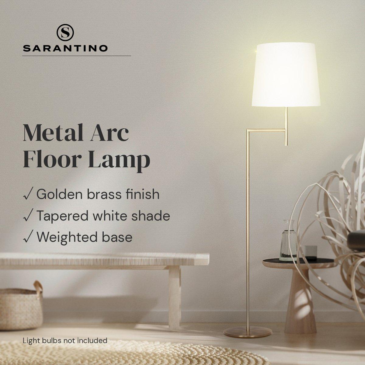Sarantino Metal Floor Lamp in Antique Brass Finish with Cream Linen Fabric Shade - Harrogates
