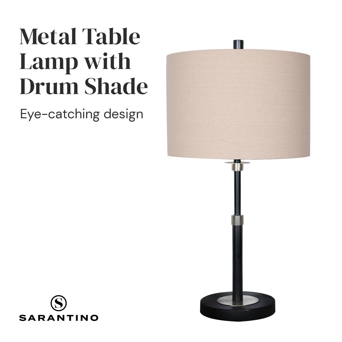 Sarantino Metal Table Lamp with Linen Drum Shade - Harrogates