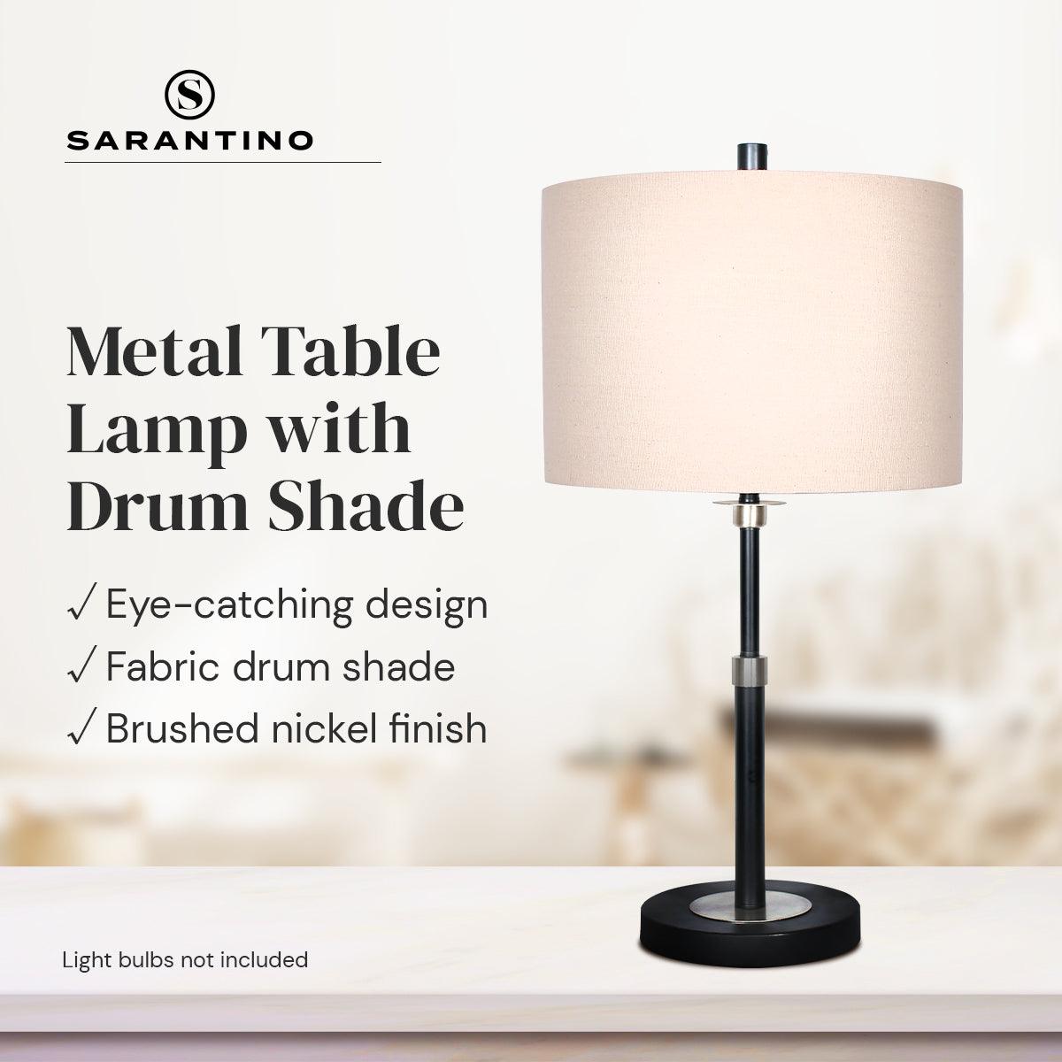 Sarantino Metal Table Lamp with Linen Drum Shade - Harrogates