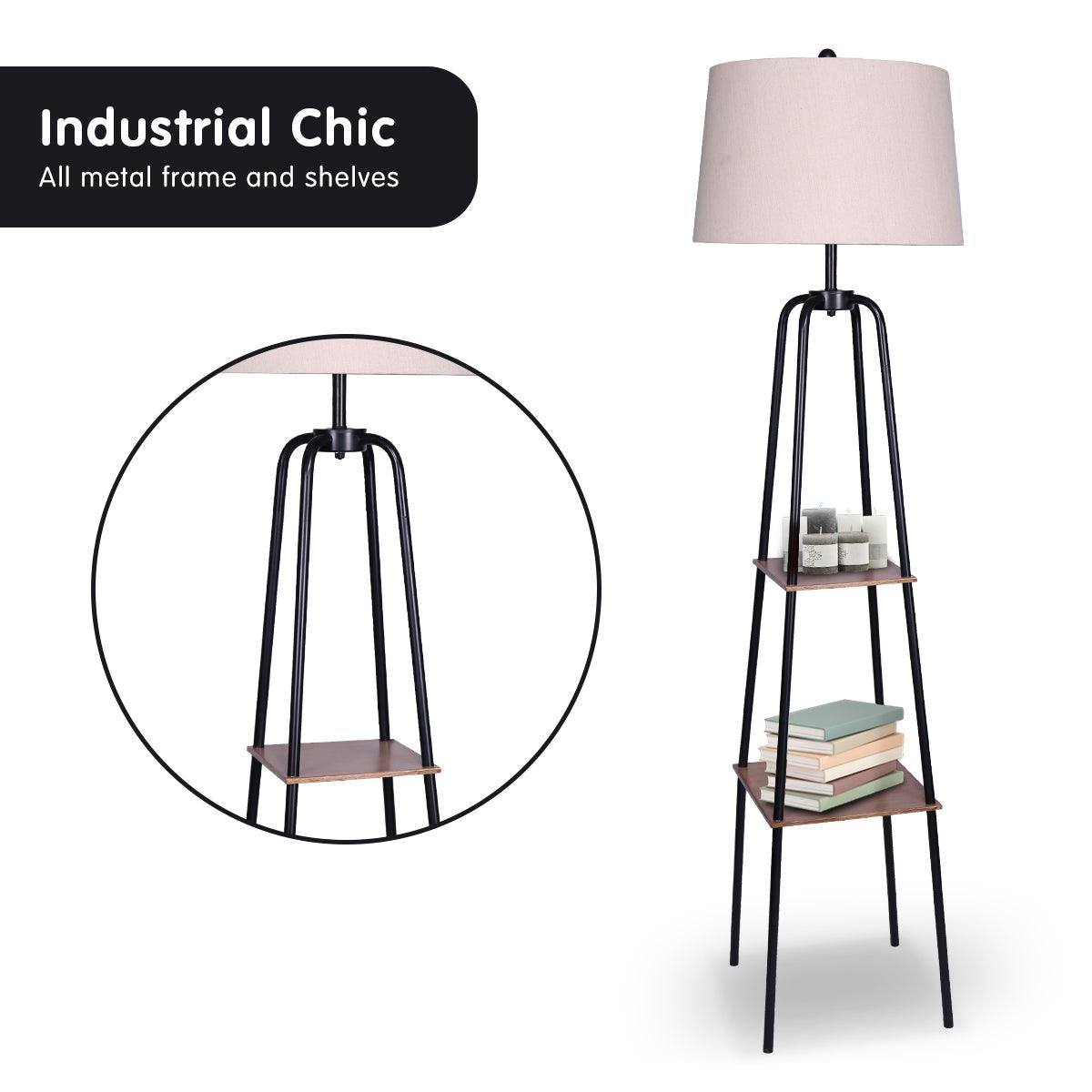 Sarantino Metal Etagere Floor Lamp Shade Metal Shelf in Wood Finish - Harrogates