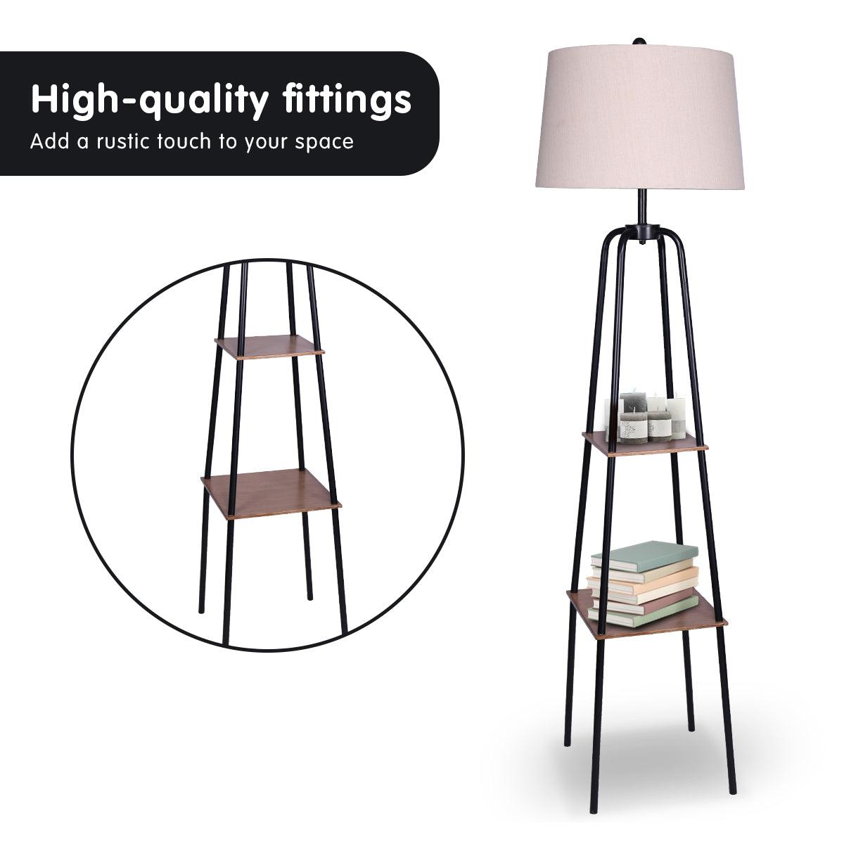 Sarantino Metal Etagere Floor Lamp Shade Metal Shelf in Wood Finish - Harrogates