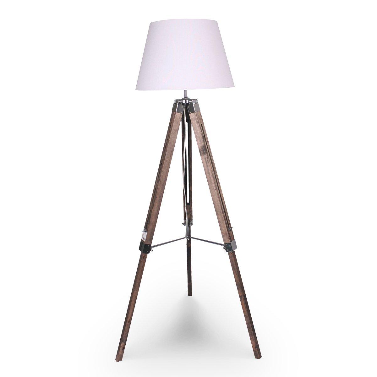 Sarantino Solid Wood Tripod Floor Lamp Adjustable Height White Shade - Harrogates