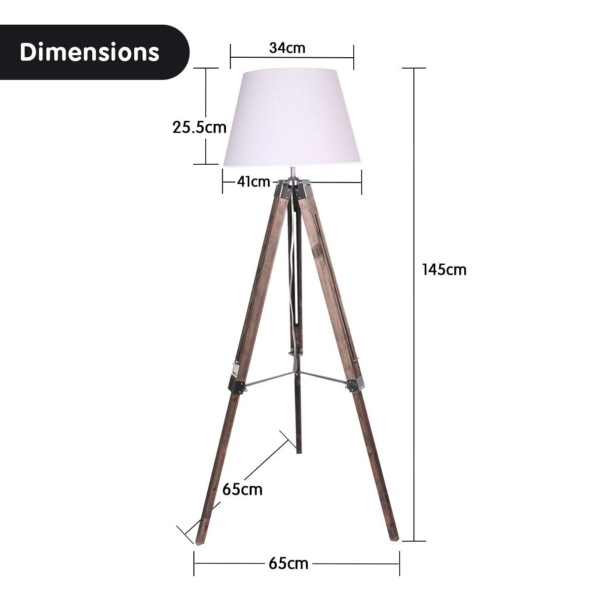Sarantino Solid Wood Tripod Floor Lamp Adjustable Height White Shade - Harrogates