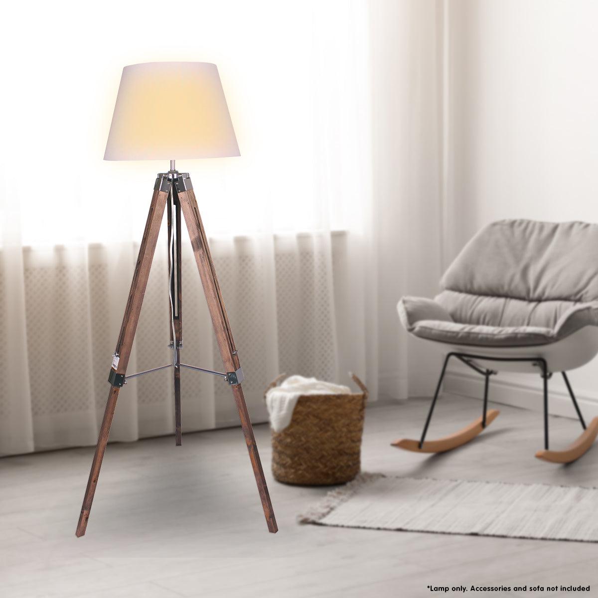 Sarantino Solid Wood Tripod Floor Lamp Adjustable Height White Shade - Harrogates