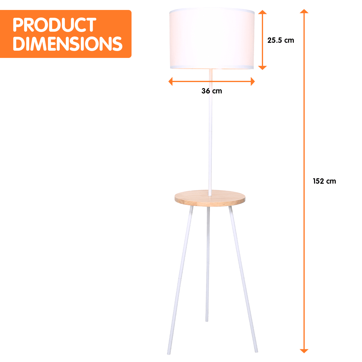Sarantino Metal Tripod Floor Lamp Shade with Wooden Table Shelf - Harrogates