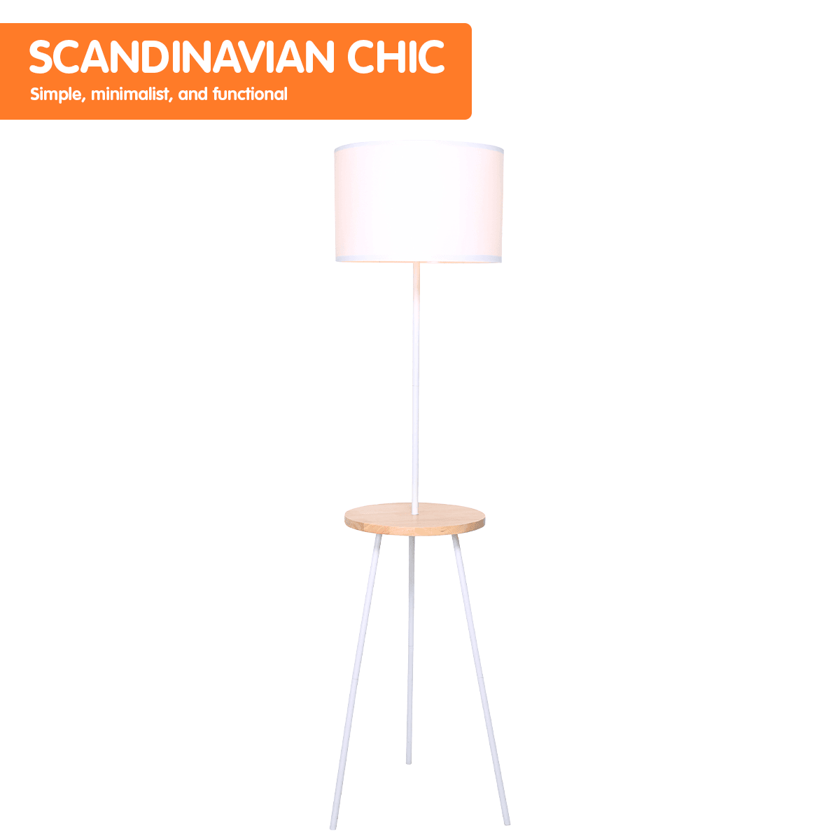 Sarantino Metal Tripod Floor Lamp Shade with Wooden Table Shelf - Harrogates