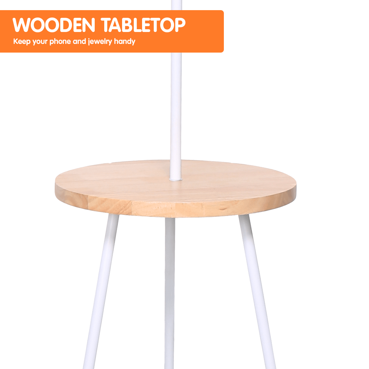 Sarantino Metal Tripod Floor Lamp Shade with Wooden Table Shelf - Harrogates