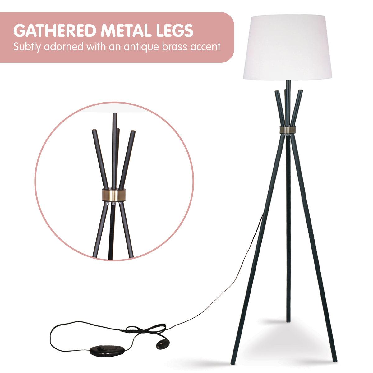 Sarantino Tripod Floor Lamp in Metal and Antique Brass - Harrogates