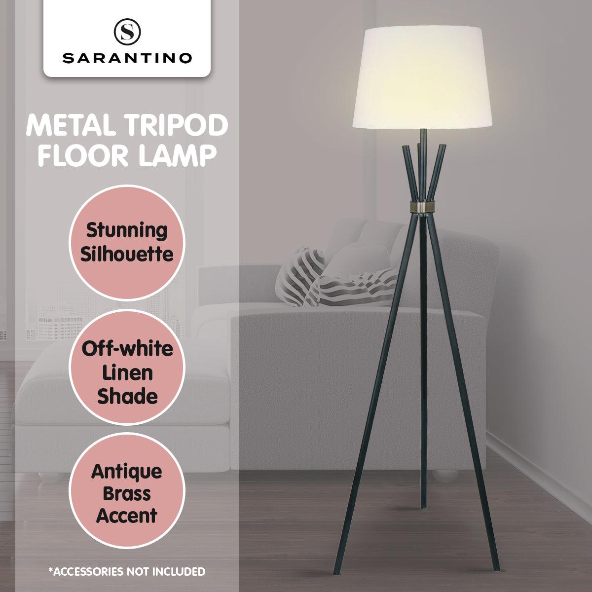Sarantino Tripod Floor Lamp in Metal and Antique Brass - Harrogates