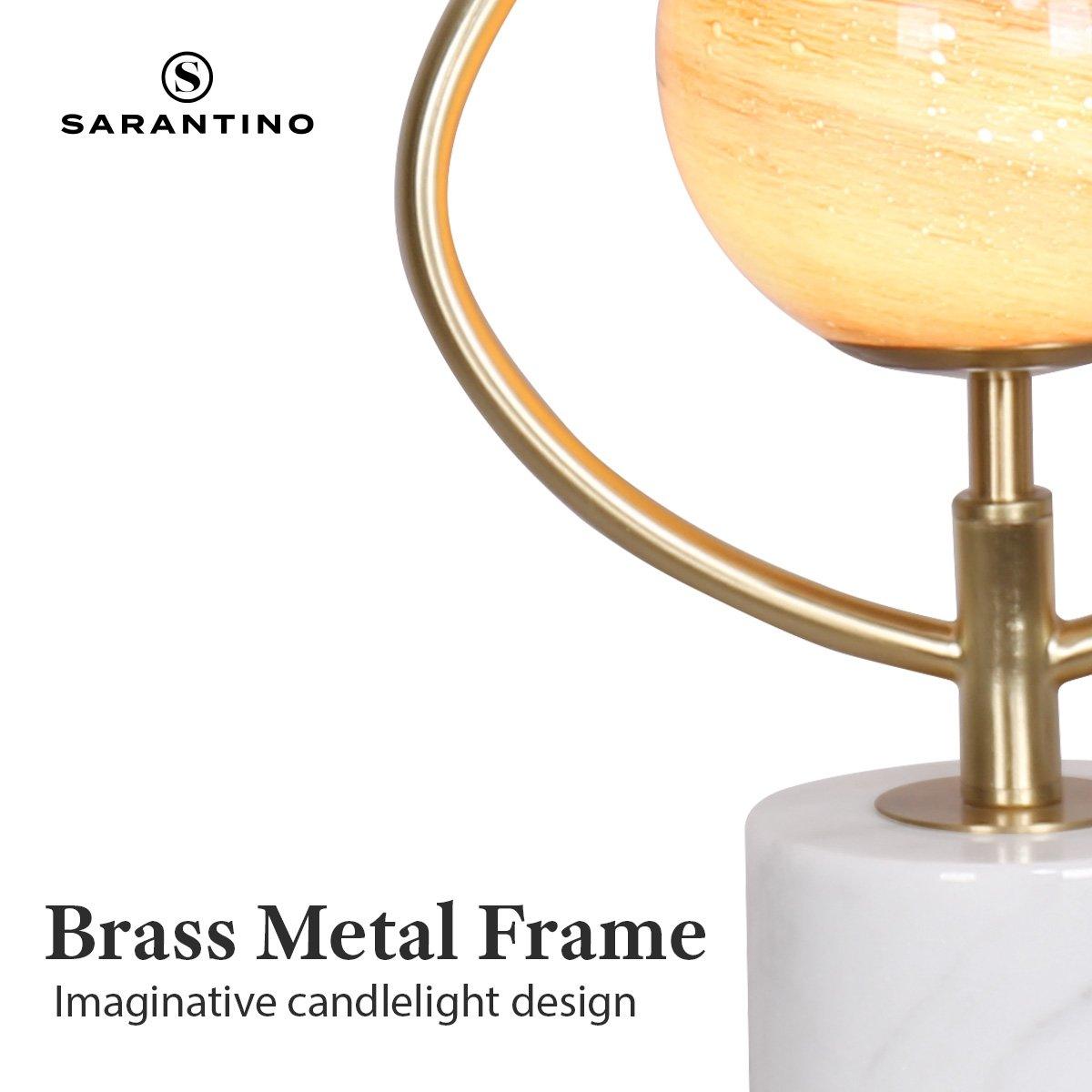 Sarantino Sculptural Orange Glass Table Lamp With White Marble Base - Harrogates