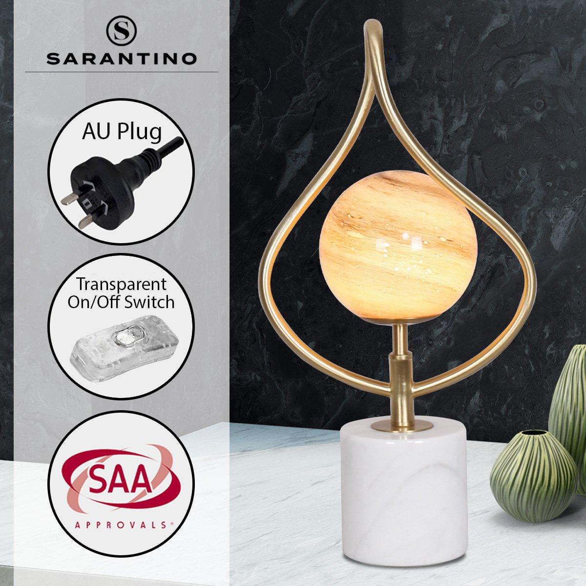 Sarantino Sculptural Orange Glass Table Lamp With White Marble Base - Harrogates