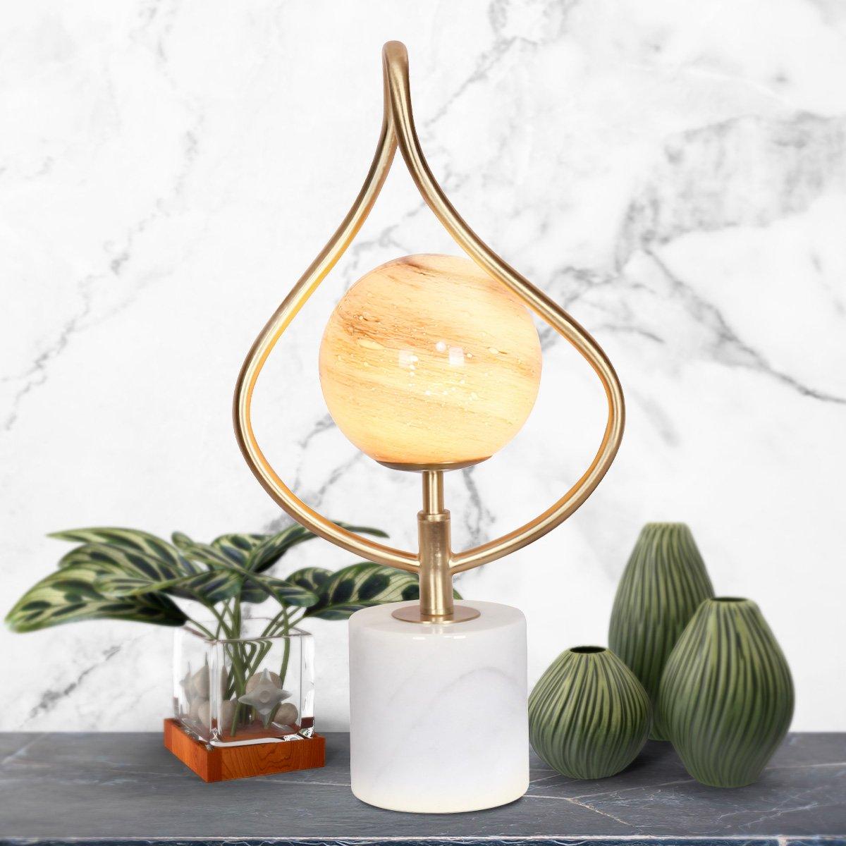 Sarantino Sculptural Orange Glass Table Lamp With White Marble Base - Harrogates