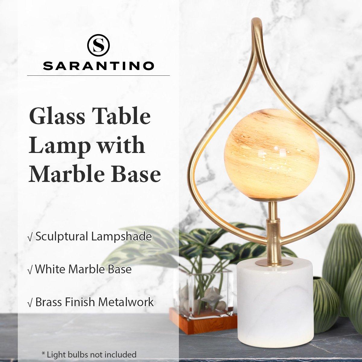 Sarantino Sculptural Orange Glass Table Lamp With White Marble Base - Harrogates