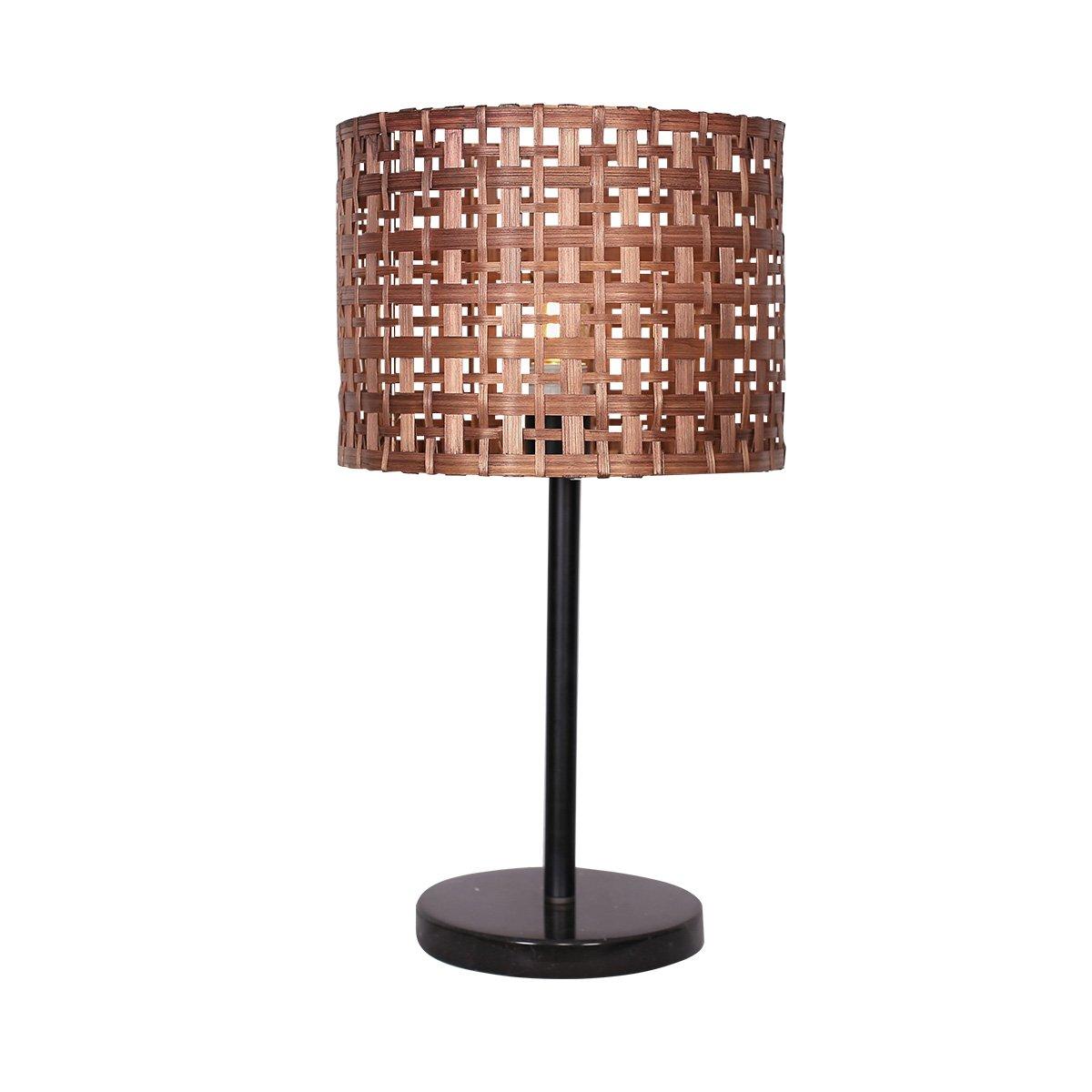 Sarantino Rattan Desk Lamp With Black Marble Base - Harrogates