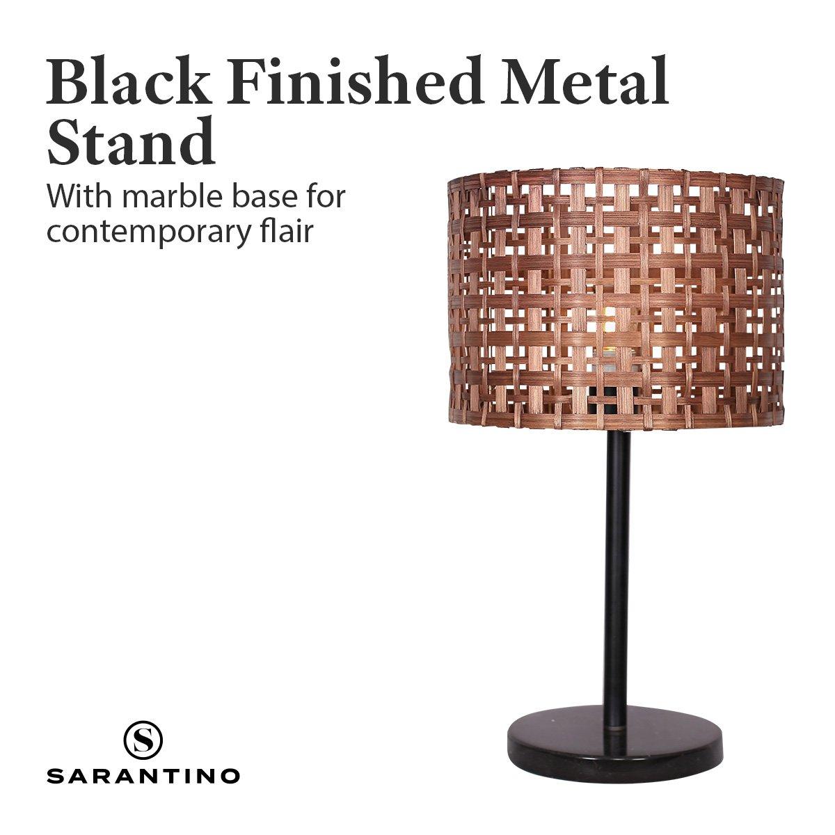 Sarantino Rattan Desk Lamp With Black Marble Base - Harrogates