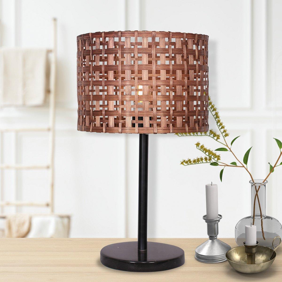 Sarantino Rattan Desk Lamp With Black Marble Base - Harrogates