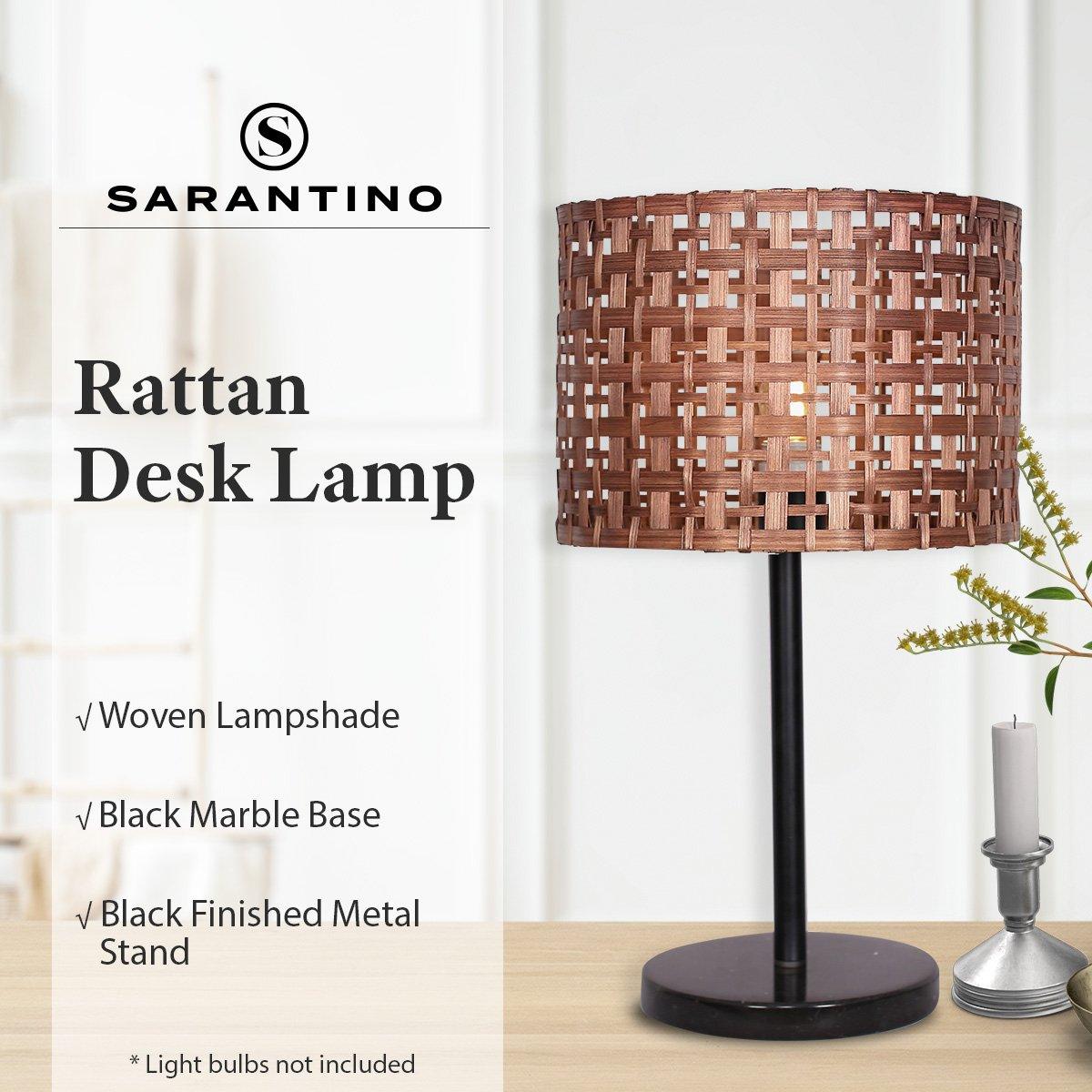 Sarantino Rattan Desk Lamp With Black Marble Base - Harrogates