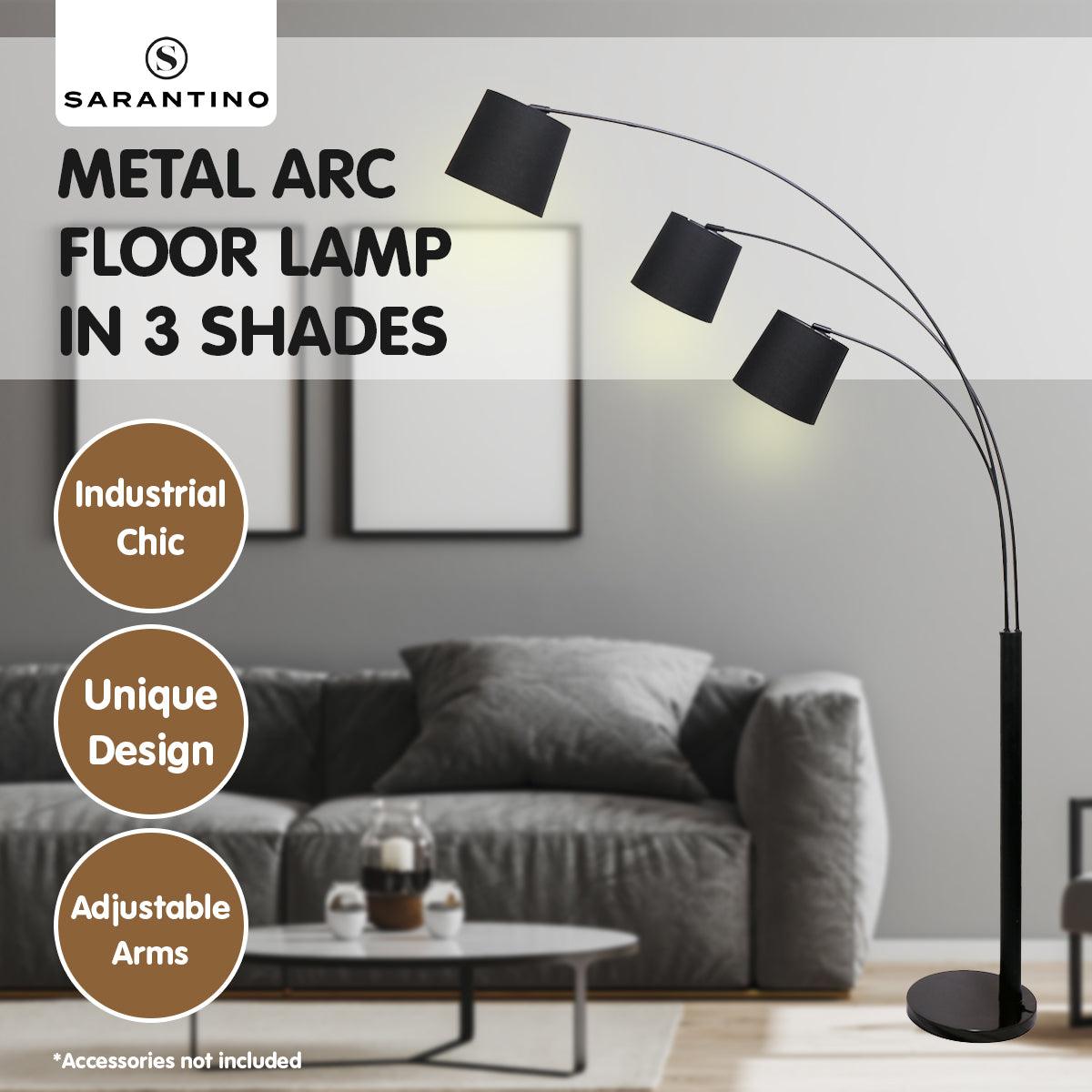 Sarantino 3-Light Arc Floor Lamp Adjustable Black 3 Shades - Harrogates