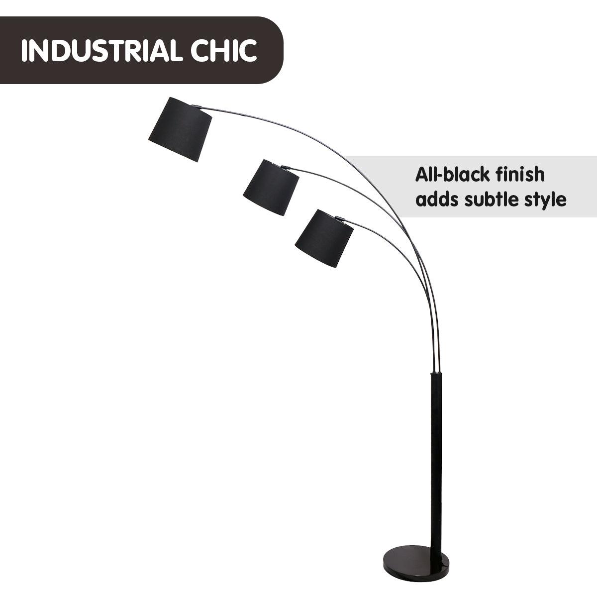 Sarantino 3-Light Arc Floor Lamp Adjustable Black 3 Shades - Harrogates
