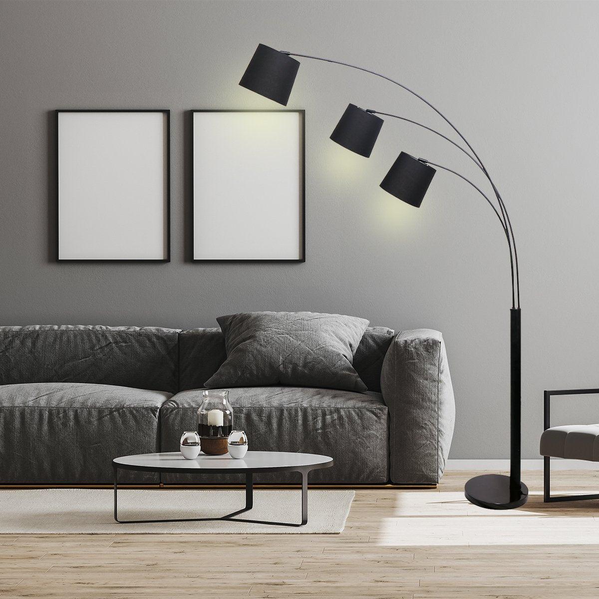 Sarantino 3-Light Arc Floor Lamp Adjustable Black 3 Shades - Harrogates