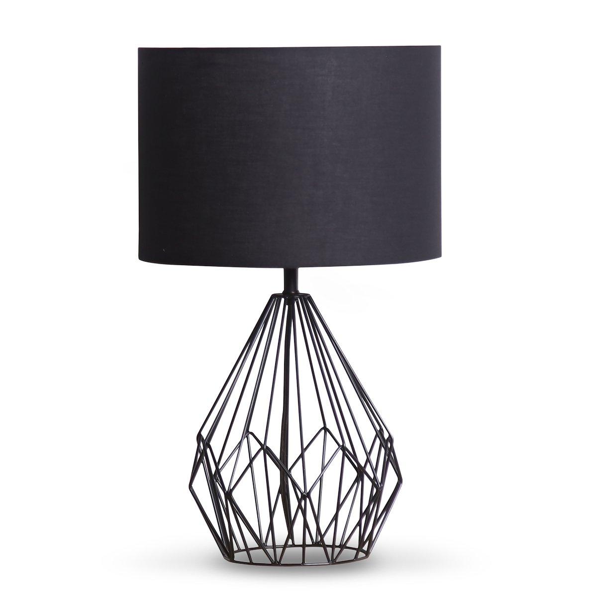 Sarantino Metal Wire Table Lamp in Black Finish With Black Drum Shade - Harrogates