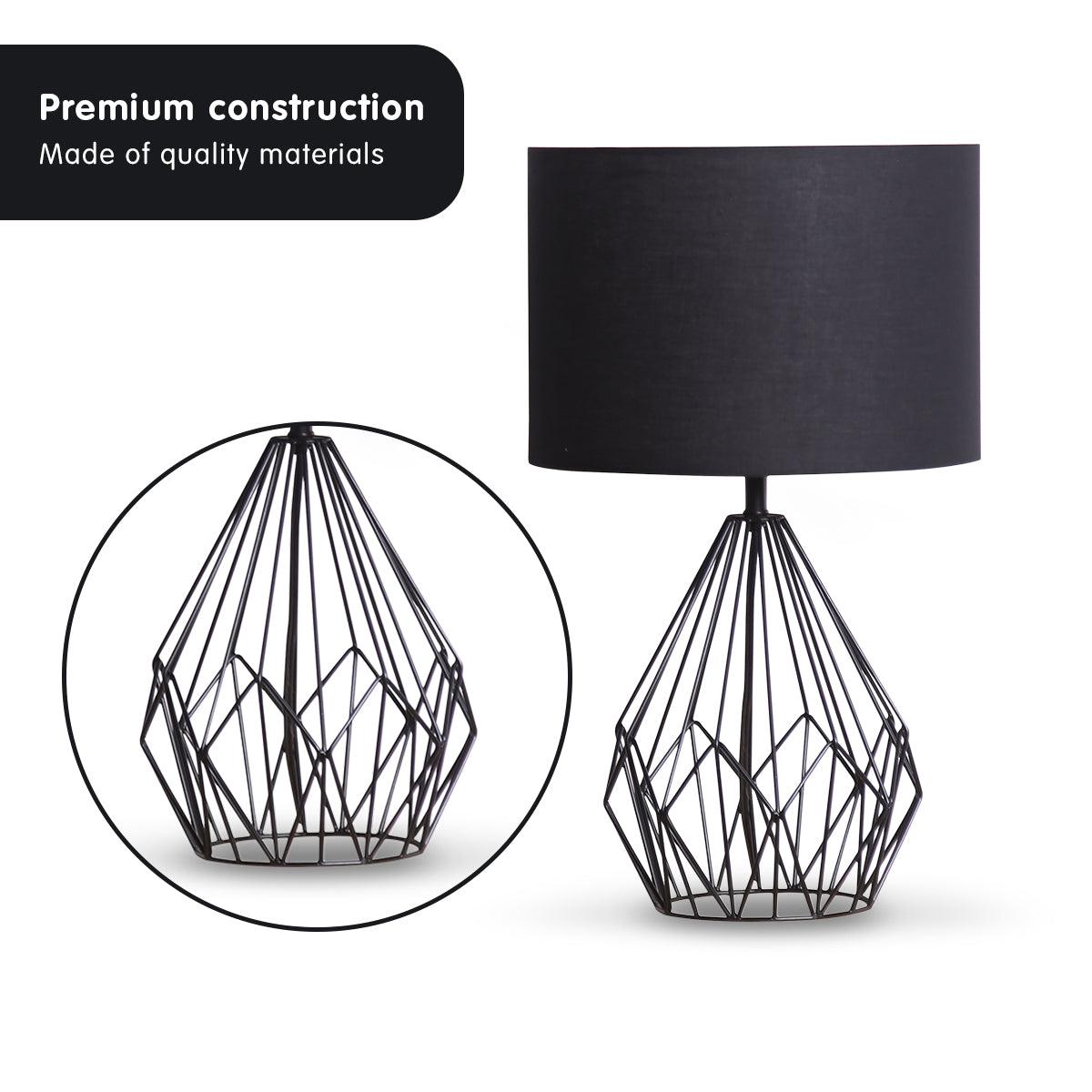 Sarantino Metal Wire Table Lamp in Black Finish With Black Drum Shade - Harrogates