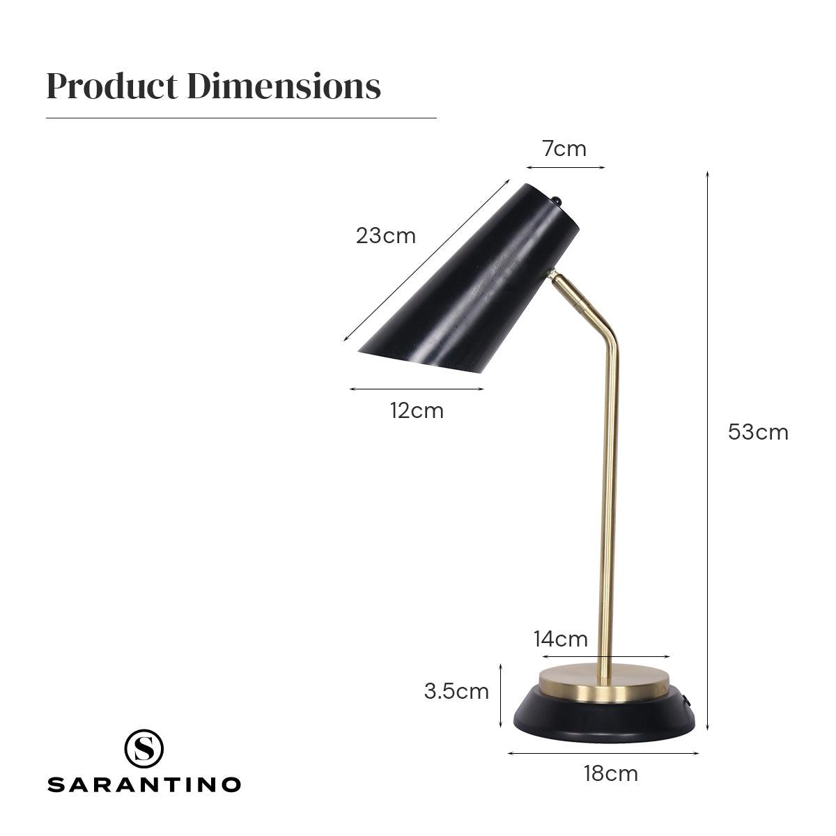 Sarantino Electric Reading Light Table Lamp Brass Finish - Black - Harrogates