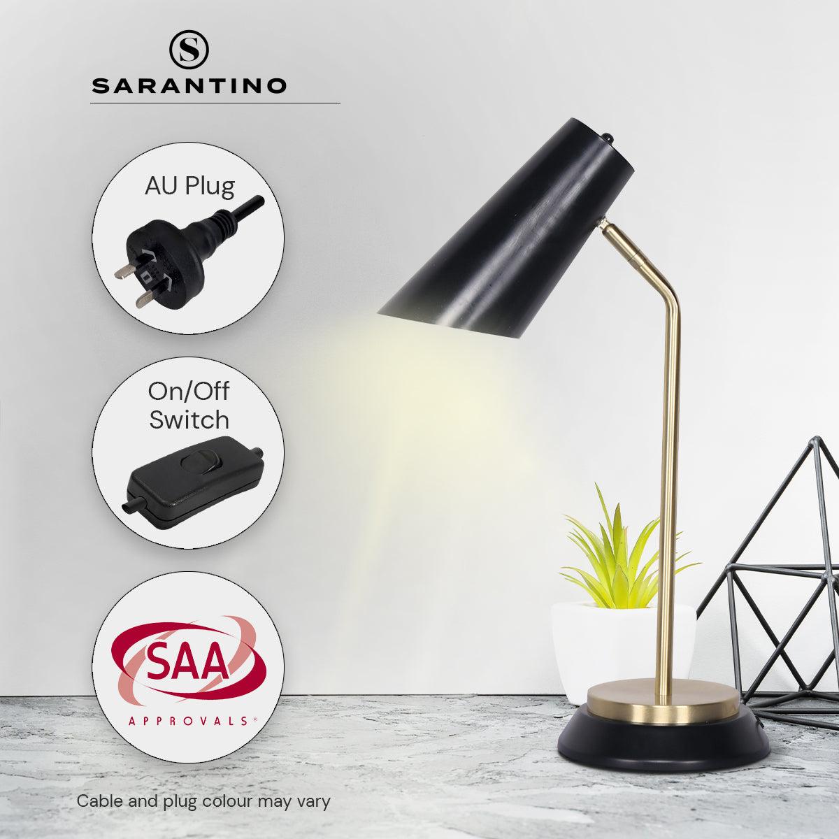 Sarantino Electric Reading Light Table Lamp Brass Finish - Black - Harrogates