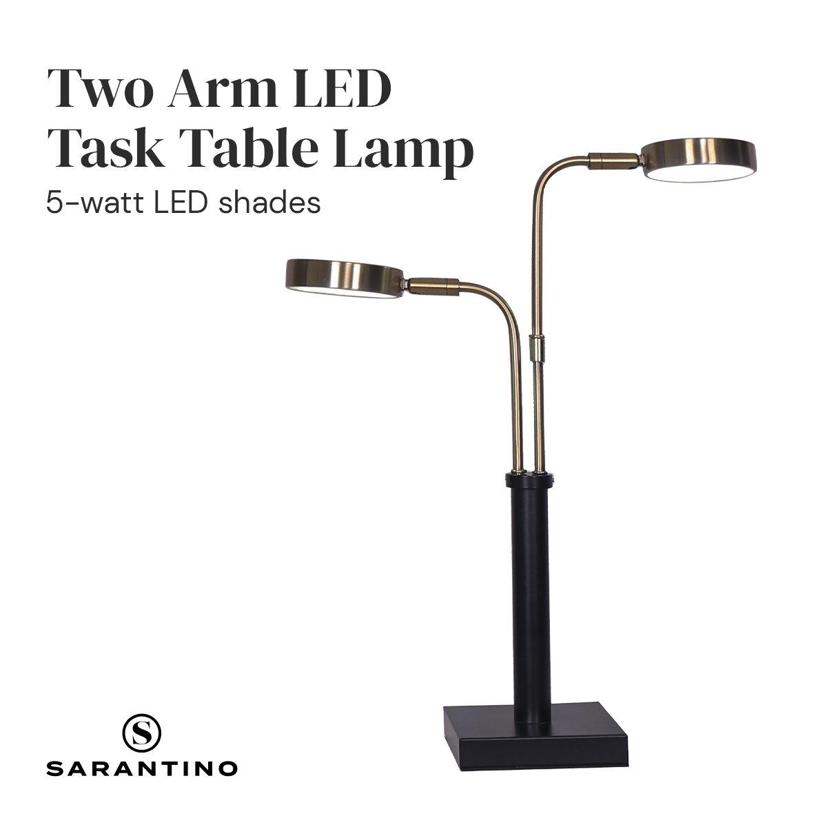 Sarantino LED Metal Table Lamp with 2 Lights Brushed Gold Black Finish - Harrogates