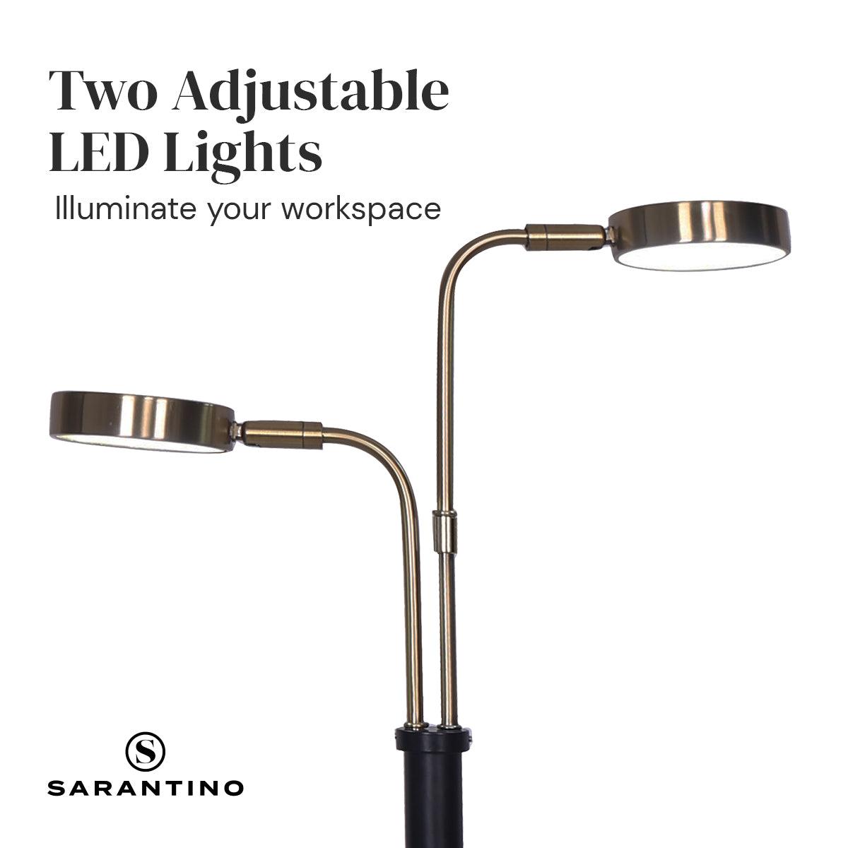 Sarantino LED Metal Table Lamp with 2 Lights Brushed Gold Black Finish - Harrogates