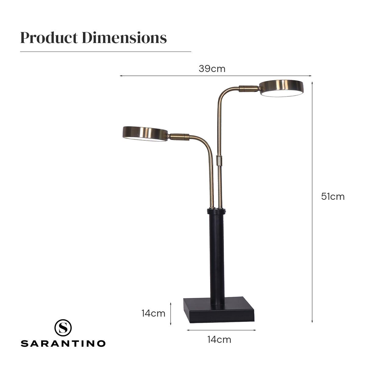 Sarantino LED Metal Table Lamp with 2 Lights Brushed Gold Black Finish - Harrogates
