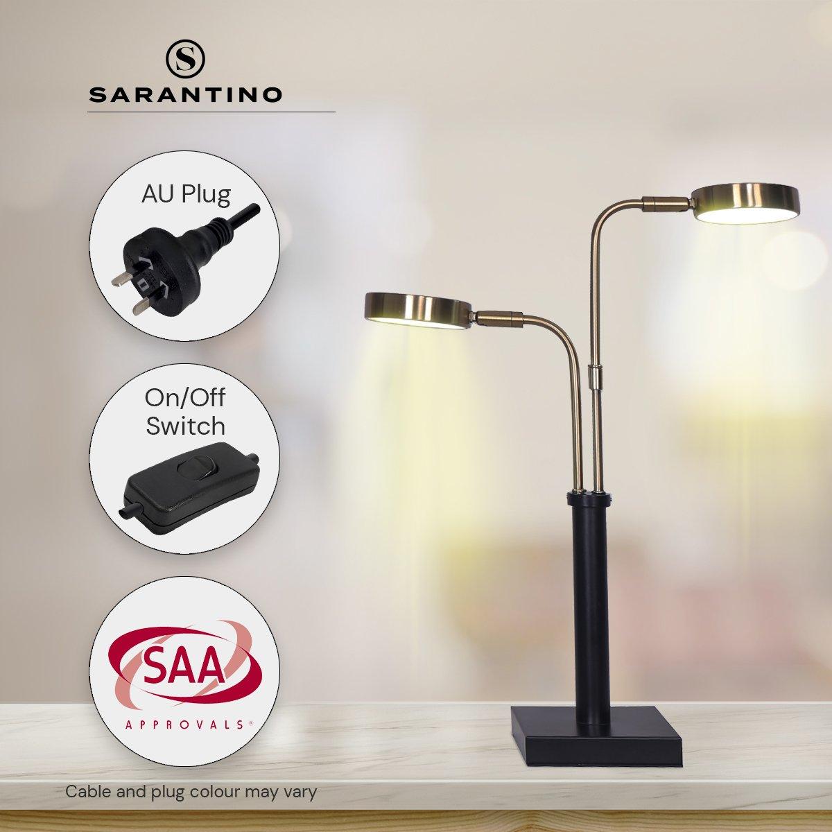 Sarantino LED Metal Table Lamp with 2 Lights Brushed Gold Black Finish - Harrogates