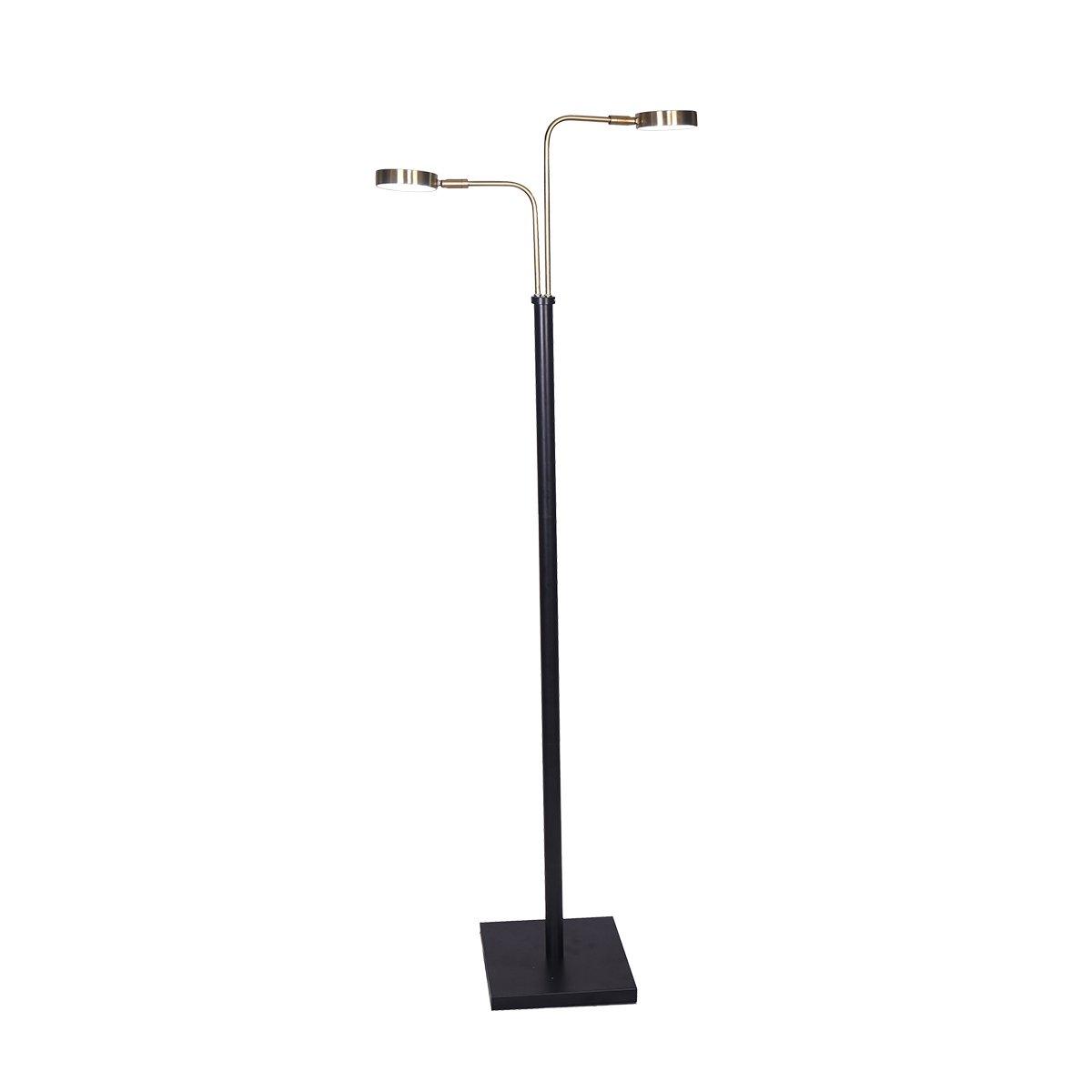 Sarantino LED Metal Floor Lamp with 2 Lights in Brushed Gold and Black Finish - Harrogates